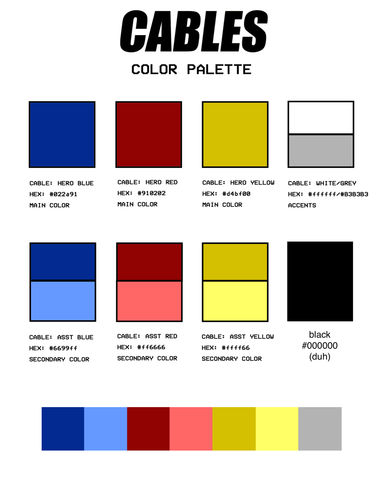 Cables color palette — hero blue, red, and yellow with secondary tints