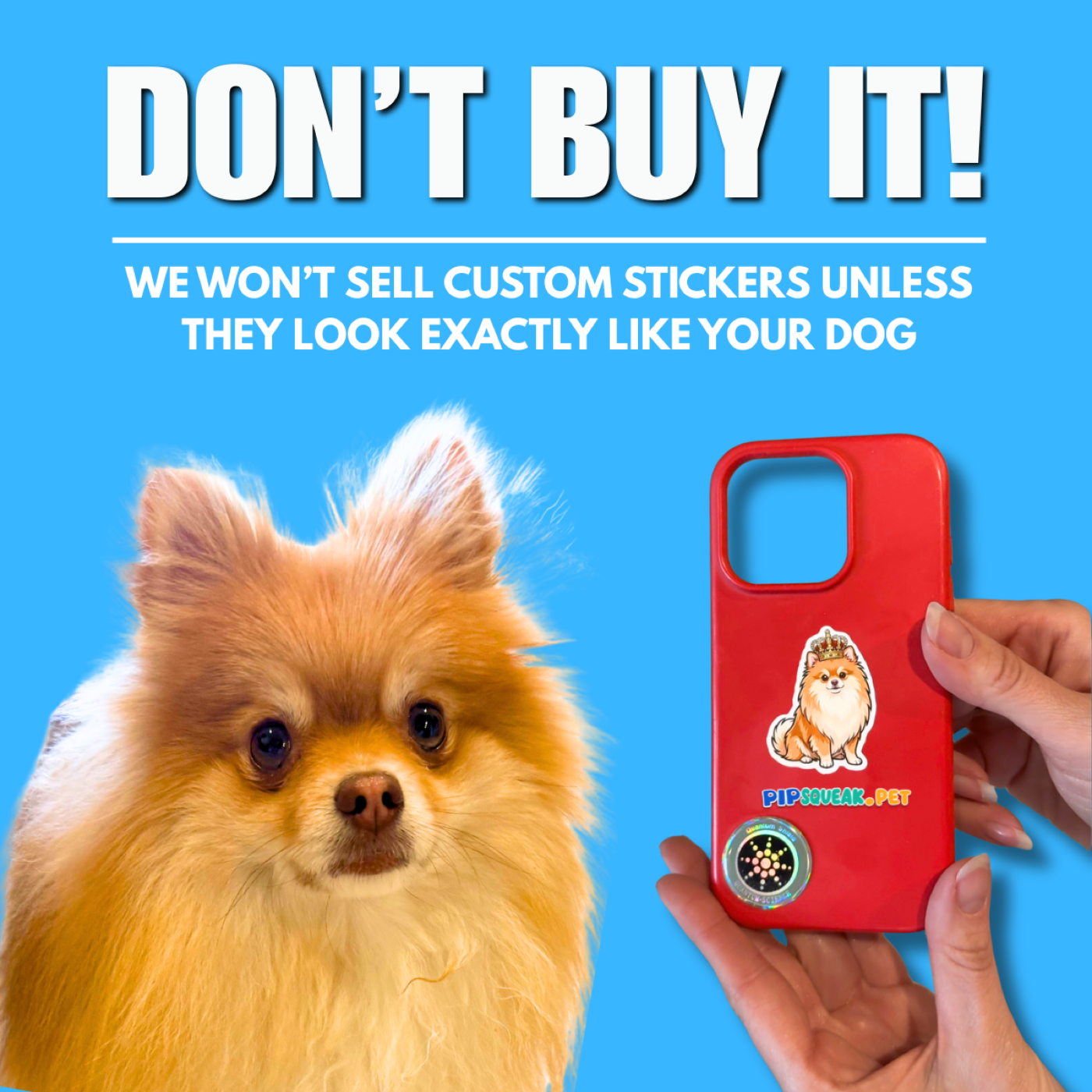 Ad — Don't buy it! We won't sell custom stickers unless they look exactly like your dog
